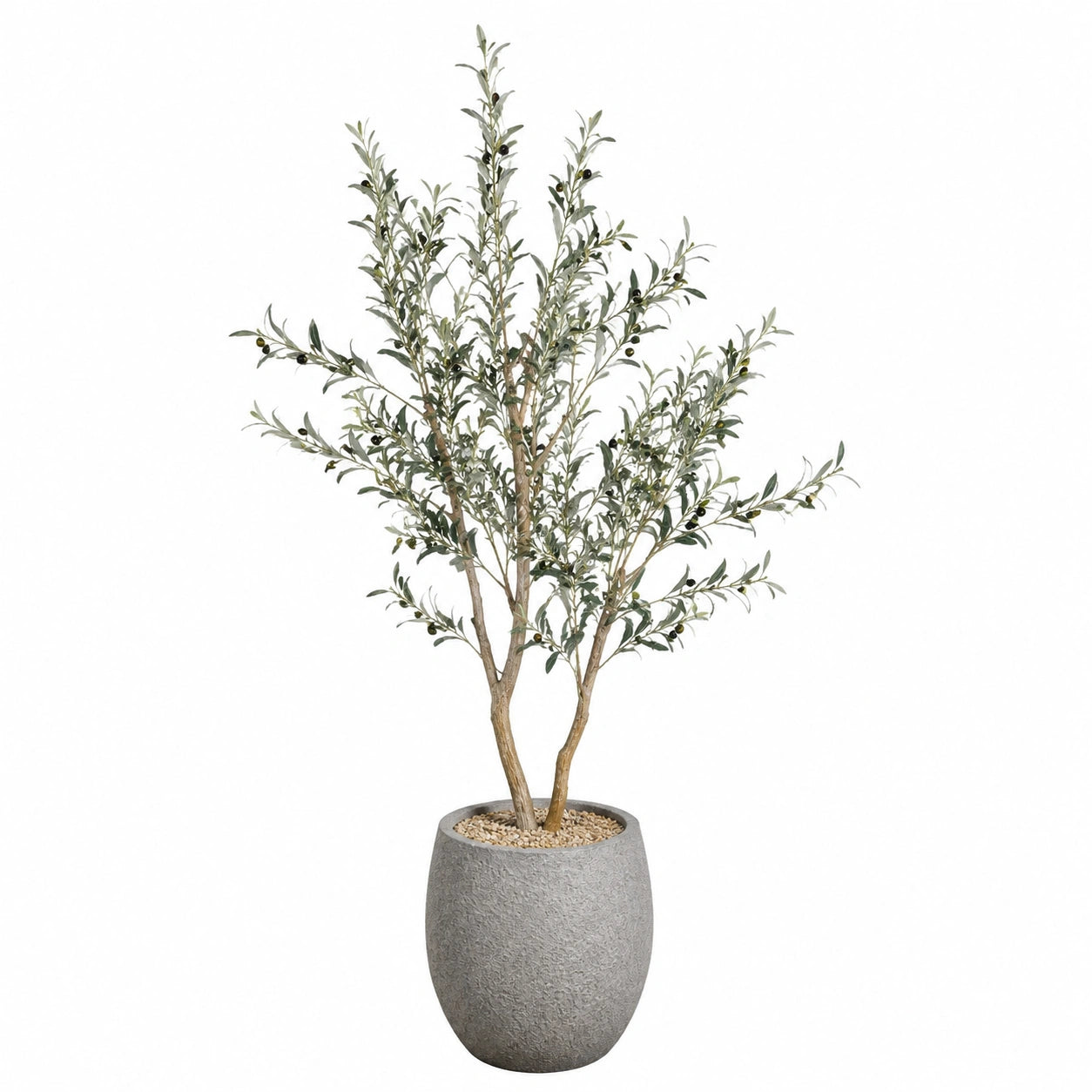 Olivier artificiel 180 cm en plastique vert avec pot gris décoratif intérieur