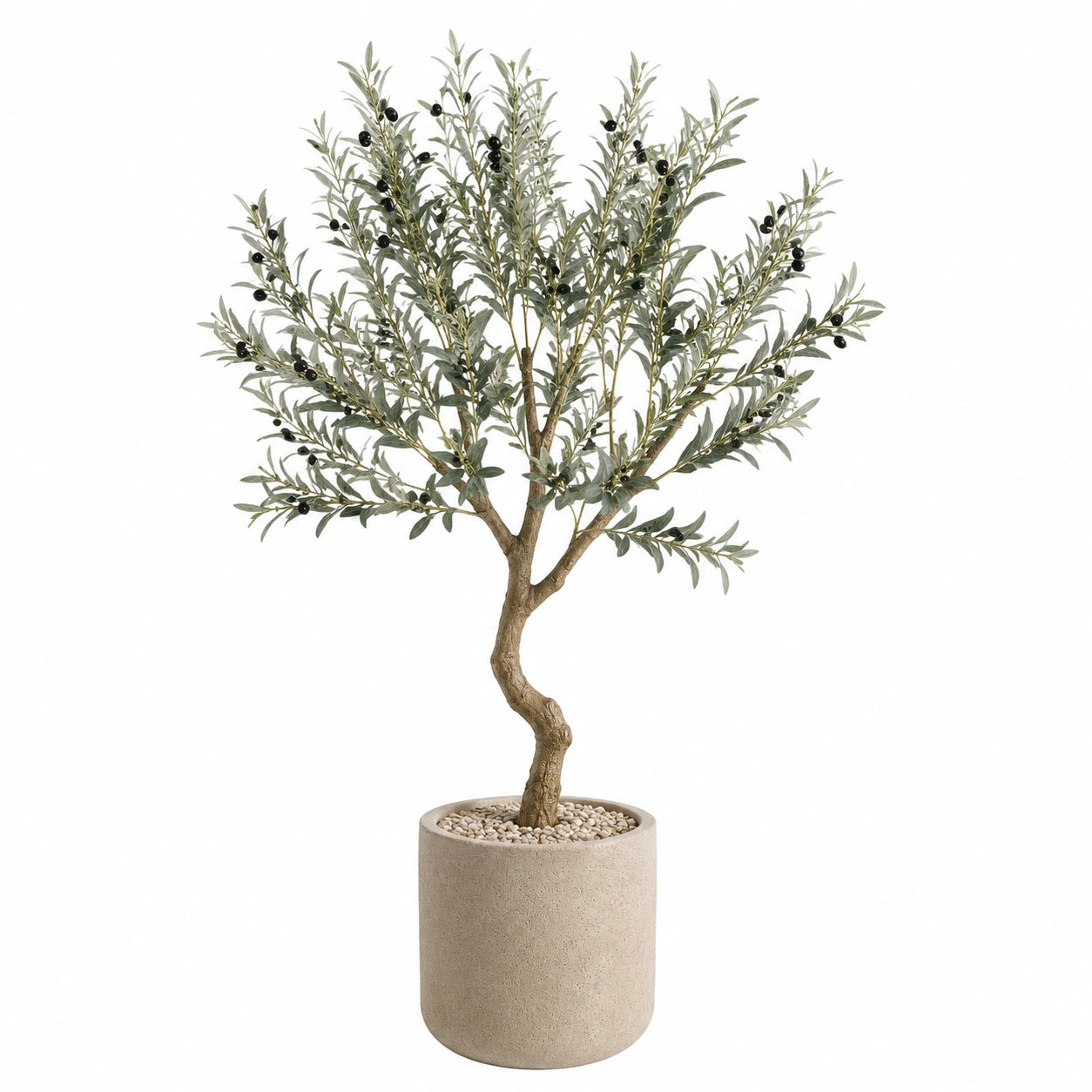 Olivier artificiel 150 cm avec pot beige feuillage vert style méditerranéen