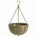Jardinière suspendue diamètre 30 cm en céramique vert olive avec chaînes en métal pour plantes
