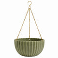 Pot de fleurs suspendu Ø 25 cm en céramique vert olive avec chaînes métalliques