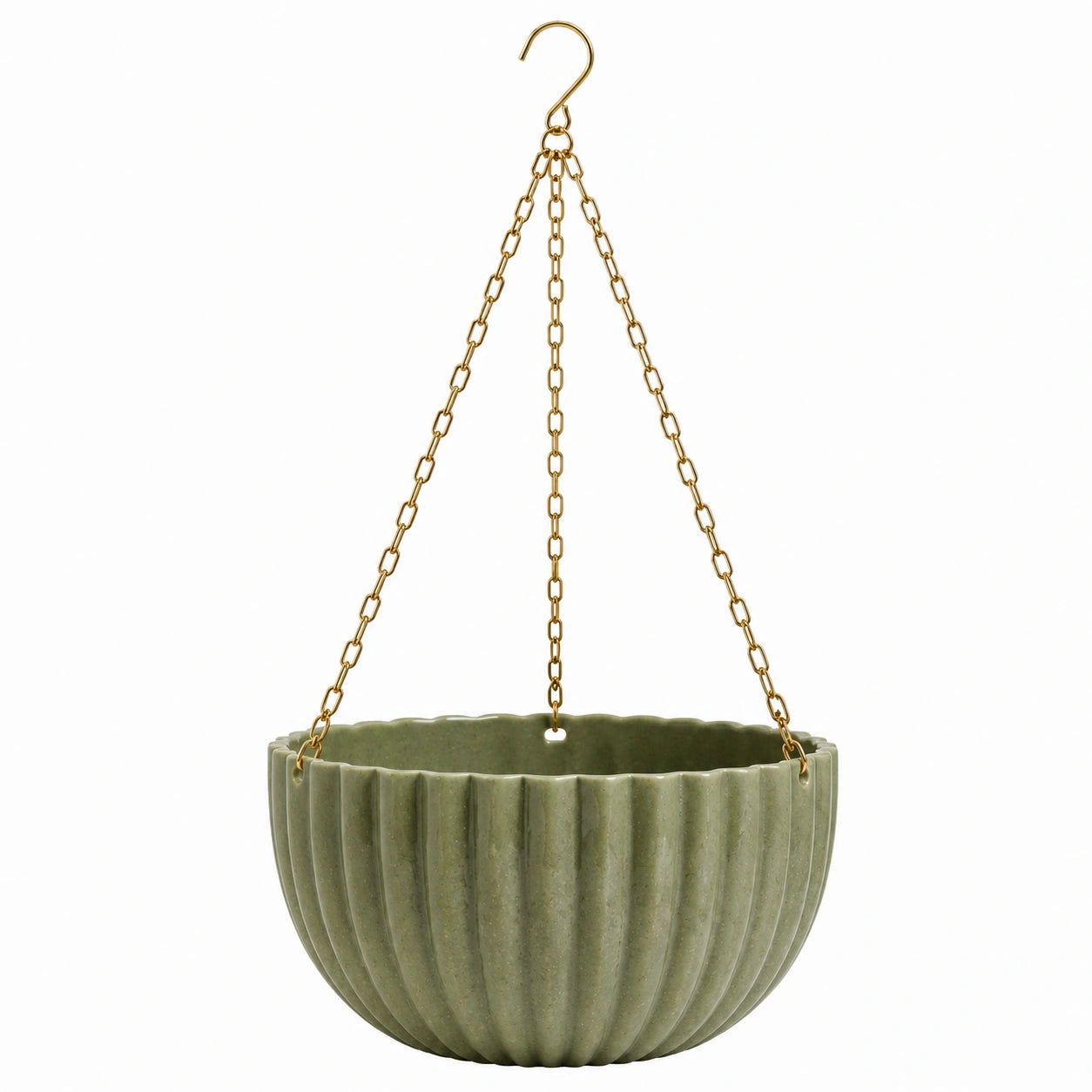 Pot de fleurs suspendu Ø 25 cm en céramique vert olive avec chaînes métalliques