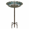 Bain d’oiseaux sur pied diamètre 50 cm en métal vert bronze avec fontaine décorative