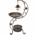 Bain d'oiseaux 115 cm en métal bronze avec lanterne suspendue style jardin