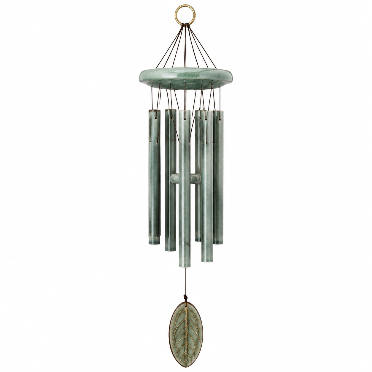 Carillon à vent en céramique vert sauge 75 cm pour jardin et balcon