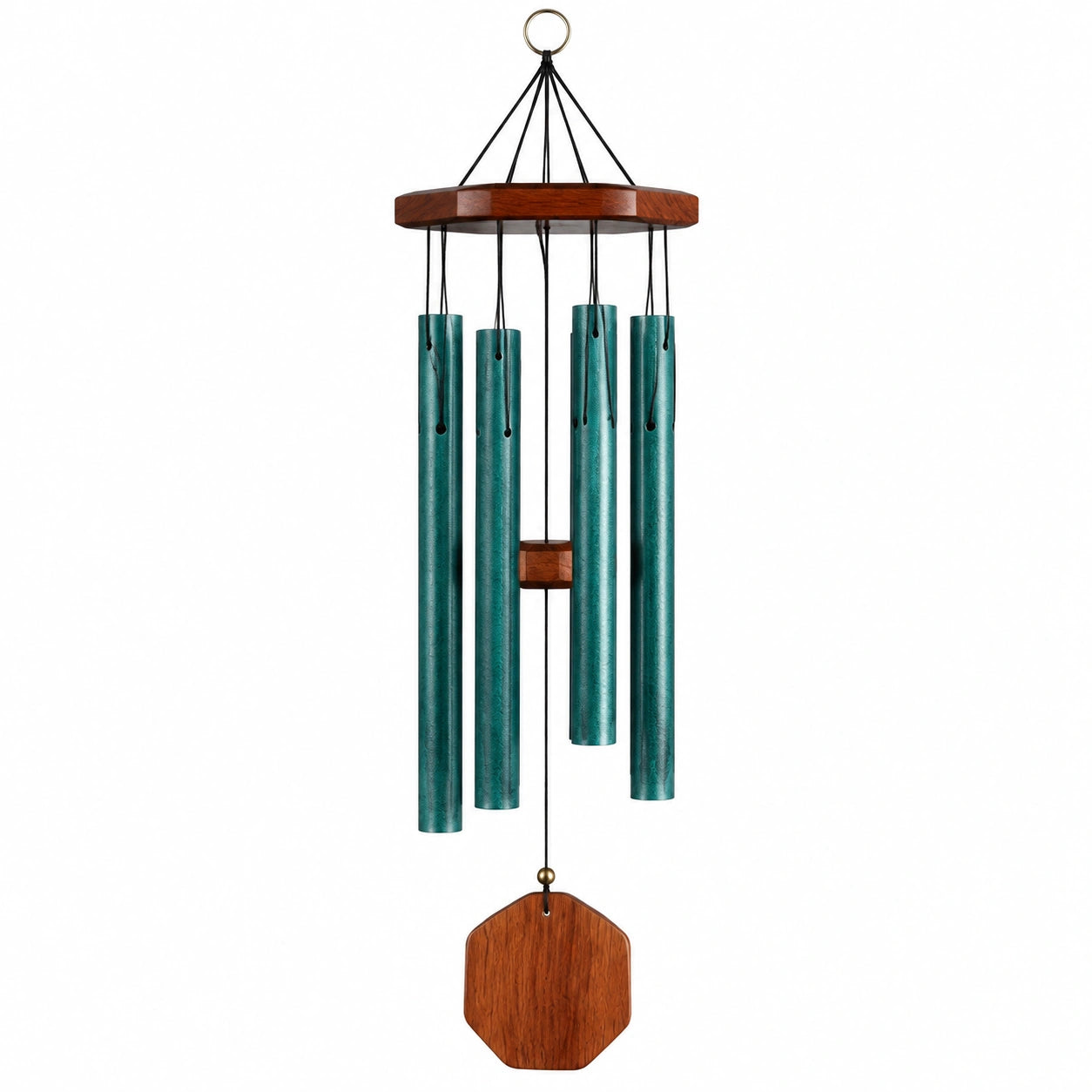Carillon éolien 90 cm métal vert et bois décoratif à suspendre