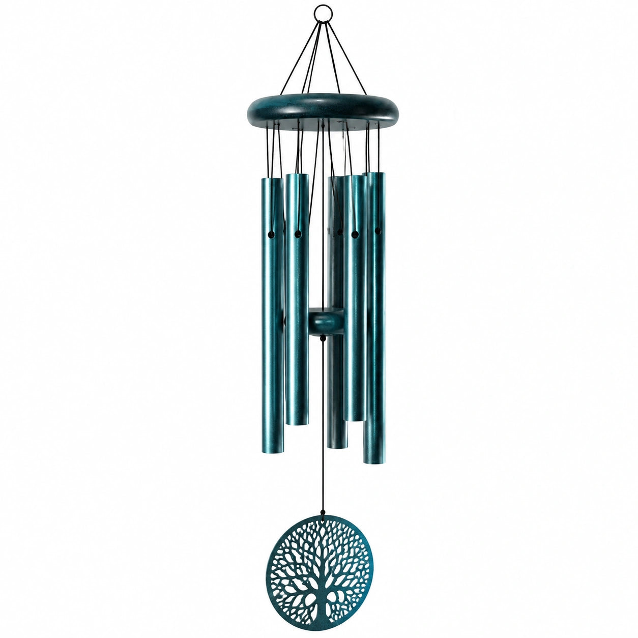 Carillon à vent 85 cm en aluminium bleu pétrole pour décoration intérieure et extérieure