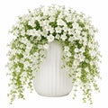 Plante fleurie artificielle 75 cm blanc vert en textile avec pot en céramique décoratif