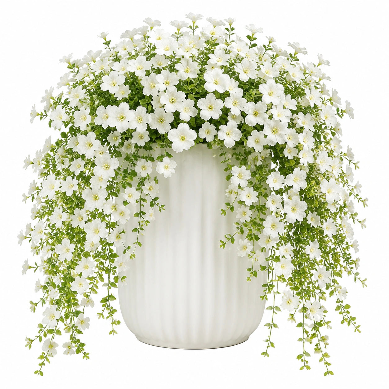 Plante fleurie artificielle 75 cm blanc vert en textile avec pot en céramique décoratif