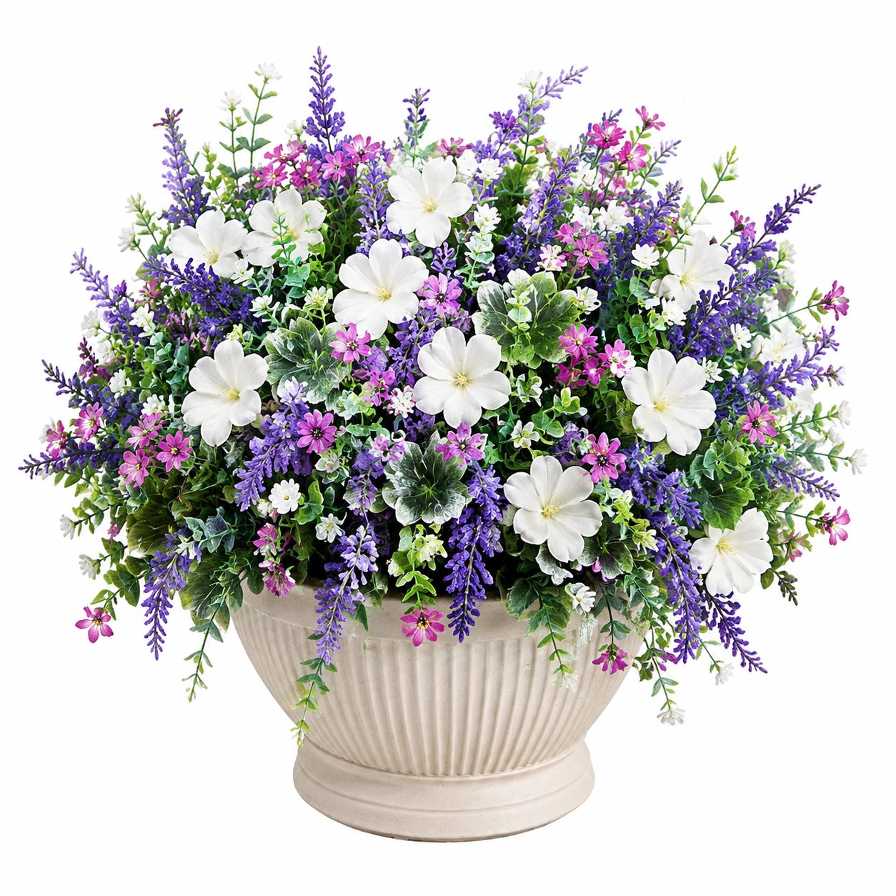 Plante fleurie artificielle en pot 50 cm fleurs blanches violettes roses décoration intérieure