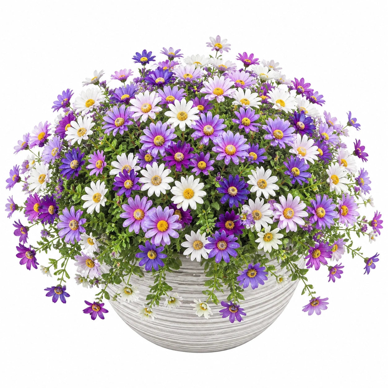 Plante artificielle en pot 45 cm marguerites violet blanc céramique décorative intérieure