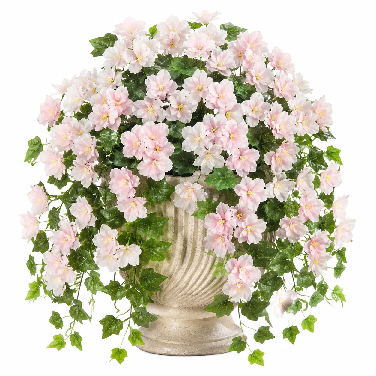 Plante artificielle en pot 60 cm fleurs rose pâle feuillage vert décoration intérieure