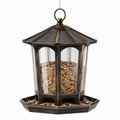 Mangeoire à oiseaux suspendue 25 x 25 x 38 cm en métal brun avec réservoir transparent