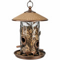 Mangeoire à oiseaux suspendue diamètre 20 cm hauteur 35 cm en verre métal brun style rustique
