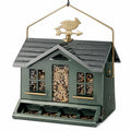 Mangeoire à oiseaux suspendue 48 x 28 x 48 cm en métal vert style maison