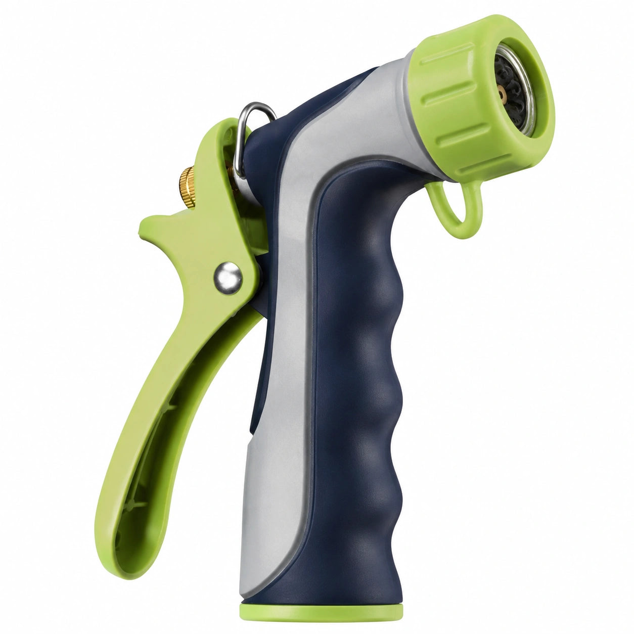 Pistolet d'arrosage format compact en plastique vert bleu gris à jet réglable
