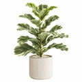 Plante verte artificielle 120 cm feuillage panaché vert crème en pot céramique